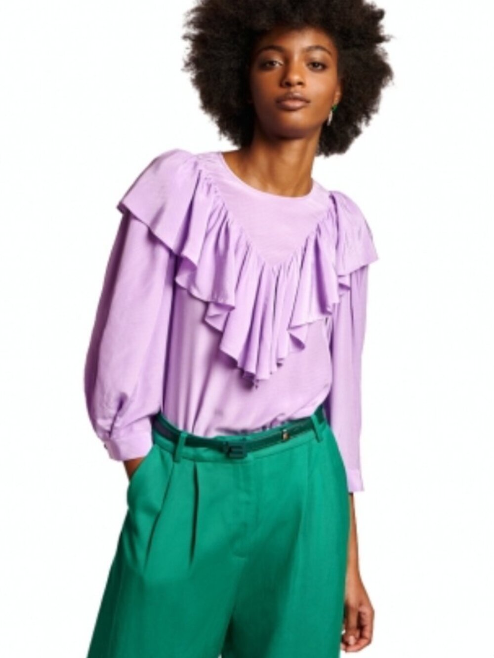 Essentiel Antwerp lilac 100% viscose ruffle relaxed blouse Sz 38 US Sz 6